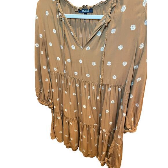 Madewell Women Small Tie-Neck Tiered Mini Dress in Bloom Dot Brown & White Flowy - Picture 13 of 17